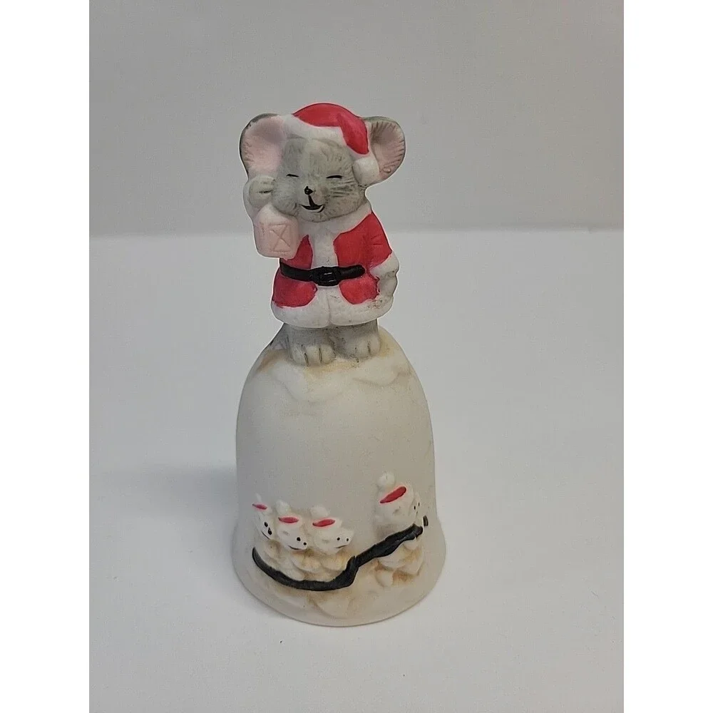 Vintage Ceramic Christmas Mouse Bell Holiday Figurine